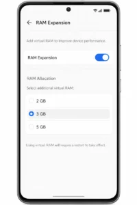 Virtual RAM or RAM expansion setting using phone storage