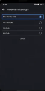 Set preferred network mode to automatic 4G or 5G to fix mobile data not working