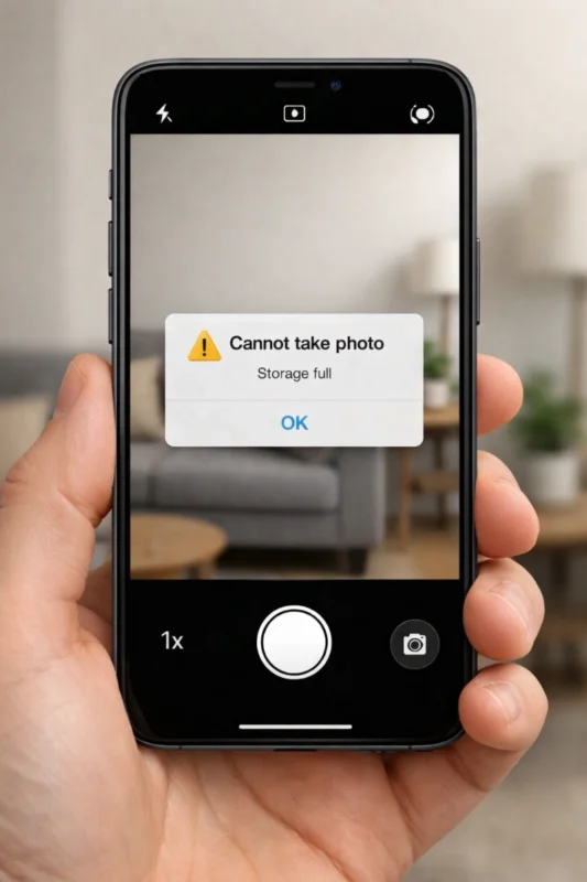 Camera app error caused by full phone storage