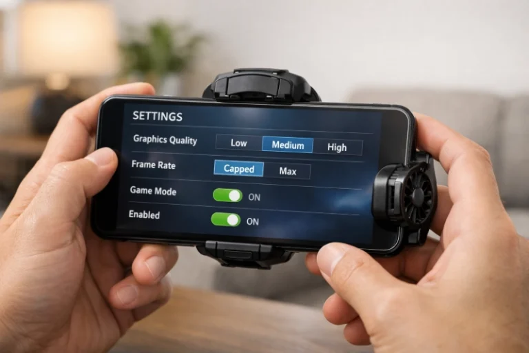 Phone gaming heating control using game mode and optimised settings
