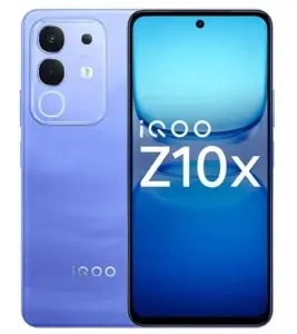A combined view showing the front display screen and the stylish rear panel design of the iQOO Z10x 5G smartphone.